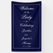エレガントウェディング名前をカスタムするネイビーブルーウェルカム 横断幕 (縦)