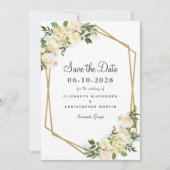 エレガントウェディング婚約水彩フローラ金ゴールド セーブザデート (正面)