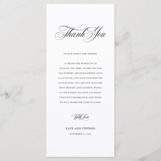 エレガントウェディング披露宴テーブルサンキューカード メニュー (正面)