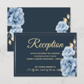 エレガントウェディング披露宴ミッドナイトブルーフローラ エンクロージャーカード (正面/裏面)