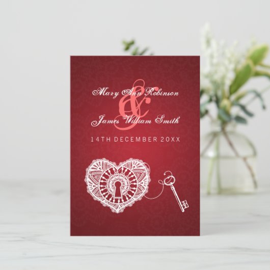 エレガントウェディング披露宴鍵からマイハートレッド 招待状 (スタンド正面)