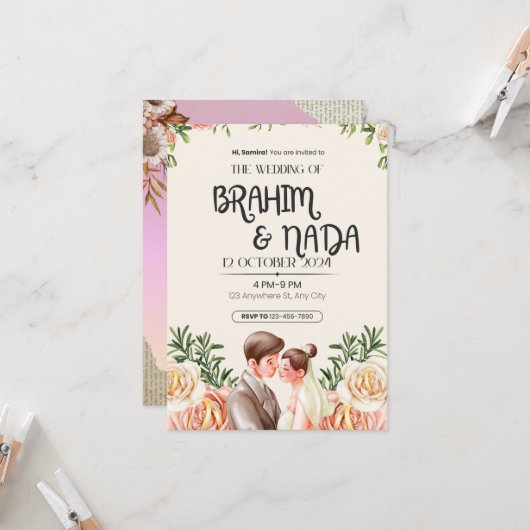 "エレガントウェディング招待状デザイン 招待状 (正面/裏面インサイチュ)