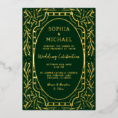 エレガントウェディング招待状フォトリッチグリーン金ゴールド 箔シーズンカード (正面)