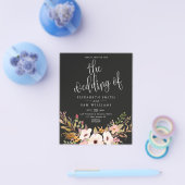 エレガントウェディング招待状ブラックフローラ予算 チラシ (シングル)