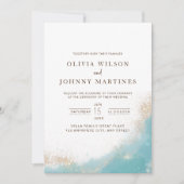 エレガントウェディング招待状ブルーと金ゴールド結婚ズ 招待状 (正面)