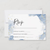 エレガントウェディング招待状ブルーと金ゴールド ミニマル (正面)