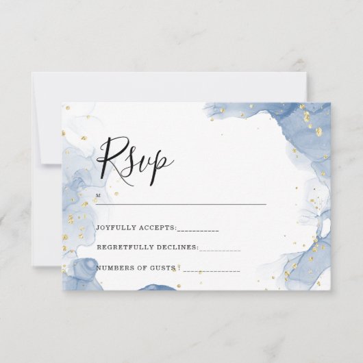 エレガントウェディング招待状ブルーと金ゴールド ミニマル (正面)