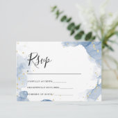 エレガントウェディング招待状ブルーと金ゴールド ミニマル (スタンド正面)