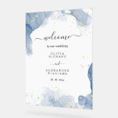 エレガントウェディング招待状ブルーと金ゴールド ミニマル アクリルサイン (傾斜)