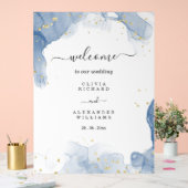 エレガントウェディング招待状ブルーと金ゴールド ミニマル アクリルサイン (ウェディング)