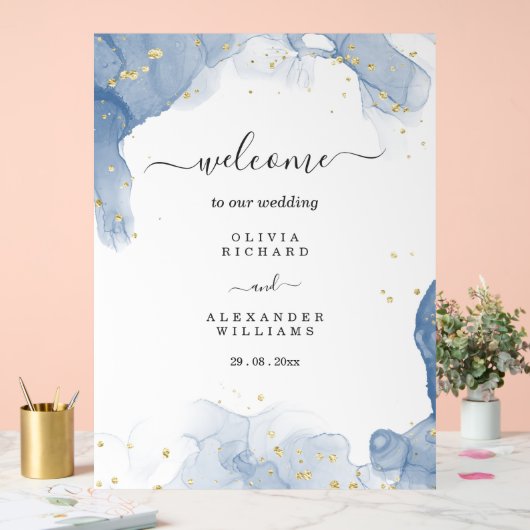 エレガントウェディング招待状ブルーと金ゴールド ミニマル アクリルサイン (ウェディング)