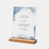 エレガントウェディング招待状ブルーと金ゴールド ミニマル アクリルサイン (傾斜)