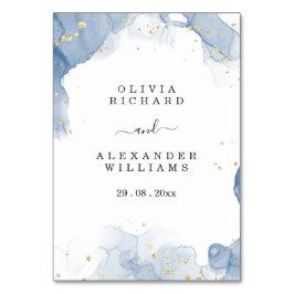 エレガントウェディング招待状ブルーと金ゴールド ミニマル テーブルナンバー