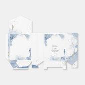 エレガントウェディング招待状ブルーと金ゴールド ミニマル フェイバーボックス (折り畳みなし)