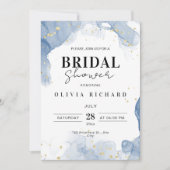 エレガントウェディング招待状ブルーと金ゴールド ミニマル 招待状 (正面)