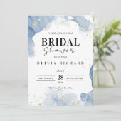 エレガントウェディング招待状ブルーと金ゴールド ミニマル 招待状 (スタンド正面)