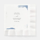 エレガントウェディング招待状ブルーと金ゴールド ミニマル 縁ありランチョンナプキン (正面)