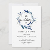 エレガントウェディング招待状ミッドナイトブルーフローラ 招待状 (正面)