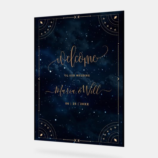 エレガントウェディング招待状星空結婚の夜 アクリルサイン (傾斜)