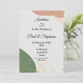 エレガントウェディング招待状、グリーン、ピンク 招待状 (スタンド正面)