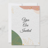 エレガントウェディング招待状、グリーン、ピンク 招待状 (裏面)