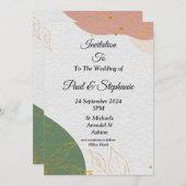 エレガントウェディング招待状、グリーン、ピンク 招待状 (正面/裏面)