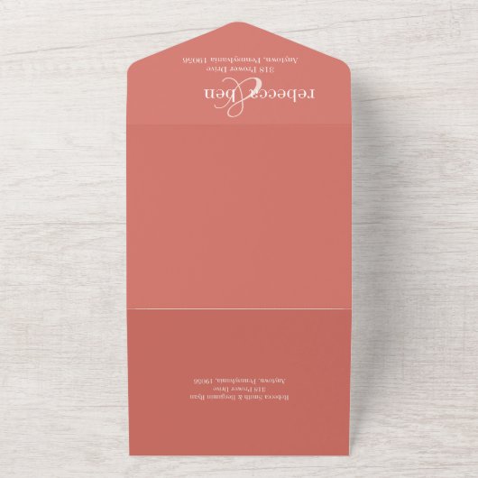 エレガントウェディング招待状、コーラルオールインワン オールインワン招待状 (外側)