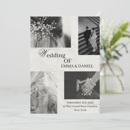 エレガントウェディング招待状 – ブラック&ホワイト 招待状 (スタンド正面)