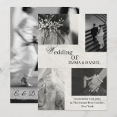 エレガントウェディング招待状 – ブラック&ホワイト 招待状 (正面/裏面)