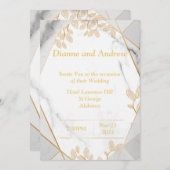 エレガントウェディング招待状、大理石、金ゴールド 招待状 (正面/裏面)