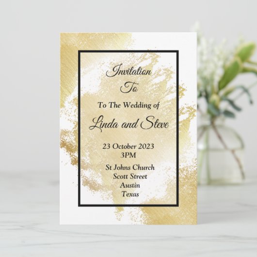 エレガントウェディング招待状、白と金ゴールド 招待状 (スタンド正面)