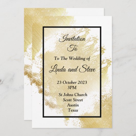エレガントウェディング招待状、白と金ゴールド 招待状 (正面/裏面)