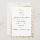 エレガントウェディング招待状、茶色葉の 招待状 (正面)