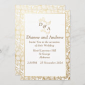 エレガントウェディング招待状、茶色葉の 招待状 (正面/裏面)