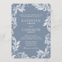 エレガントウェディング招待状 |葉 |ほこりっぽい青