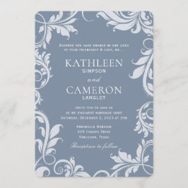 エレガントウェディング招待状 |葉 |ほこりっぽい青 招待状