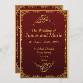 エレガントウェディング招待状、金ゴールドスクロール 招待状 (正面/裏面)