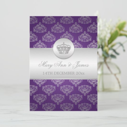 エレガントウェディング王室のクラウンパープル 招待状 (スタンド正面)
