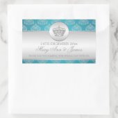 エレガントウェディング王室のメッセージカードクラウンブルー 長方形シール (バッグ)