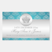 エレガントウェディング王室のメッセージカードクラウンブルー 長方形シール (正面)