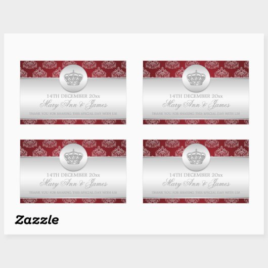 エレガントウェディング王室のメッセージカードクラウンレッド 長方形シール (シート)