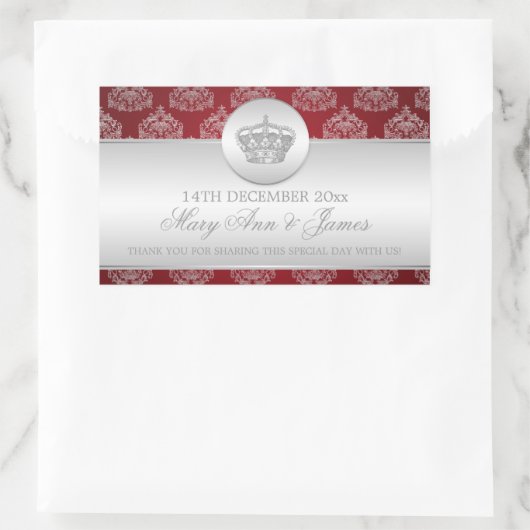 エレガントウェディング王室のメッセージカードクラウンレッド 長方形シール (バッグ)