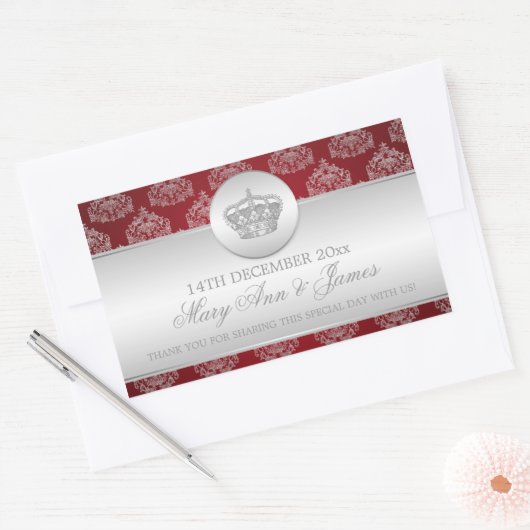 エレガントウェディング王室のメッセージカードクラウンレッド 長方形シール (封筒)