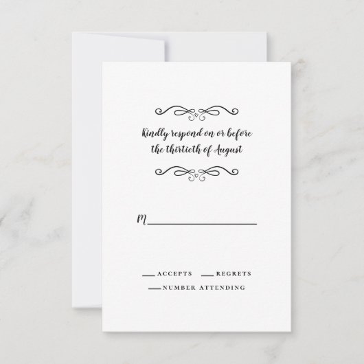 エレガントウェディング白黒クラシックミニマリスト 出欠カード (正面)