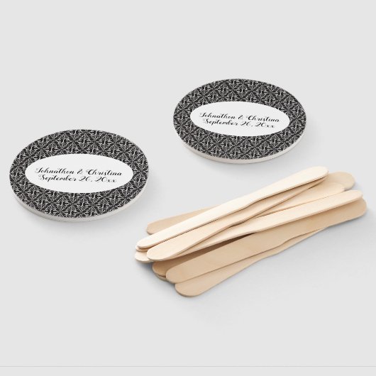 エレガントウェディング白黒スクロードダマスク ハンドファン (組立なし)