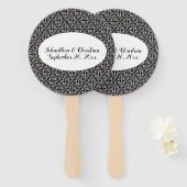 エレガントウェディング白黒スクロードダマスク ハンドファン (正面&裏面)