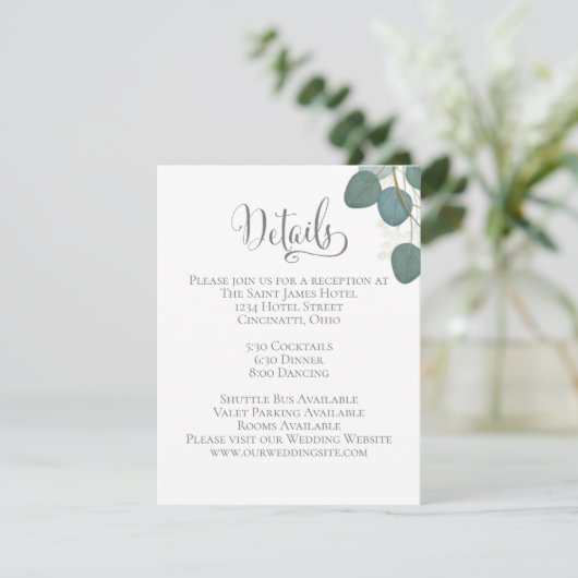 エレガントウェディング詳細グリーンユーカリ離れス エンクロージャーカード (スタンド正面)