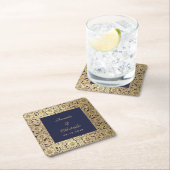 エレガントウェディング金ゴールドネイビーブルーヴィンテージワイルドバラ スクエアペーパーコースター (インサイチュ)
