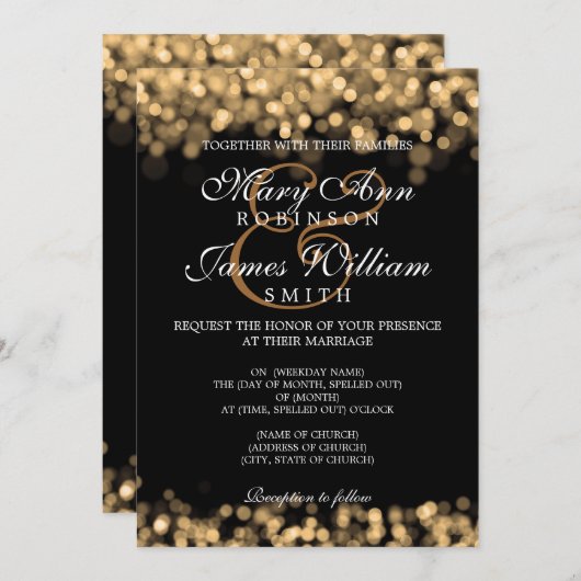 エレガントウェディング金ゴールドライトカスタムズ 招待状 (正面/裏面)