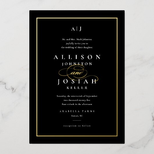 エレガントウェディング金ゴールド 箔招待状 (正面)